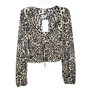 ZARA leopard pleated top faux wrap NWT